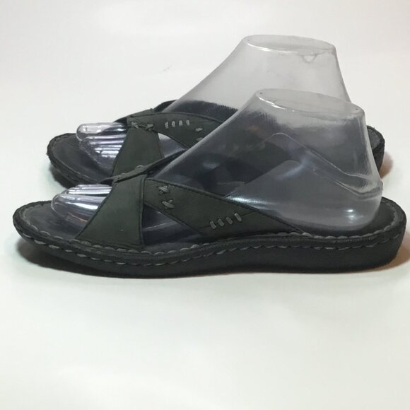 Keen Cush Olive Leather Open Toe Slide Sandal Women's Size 8 Leather Footbed - Picture 4 of 9